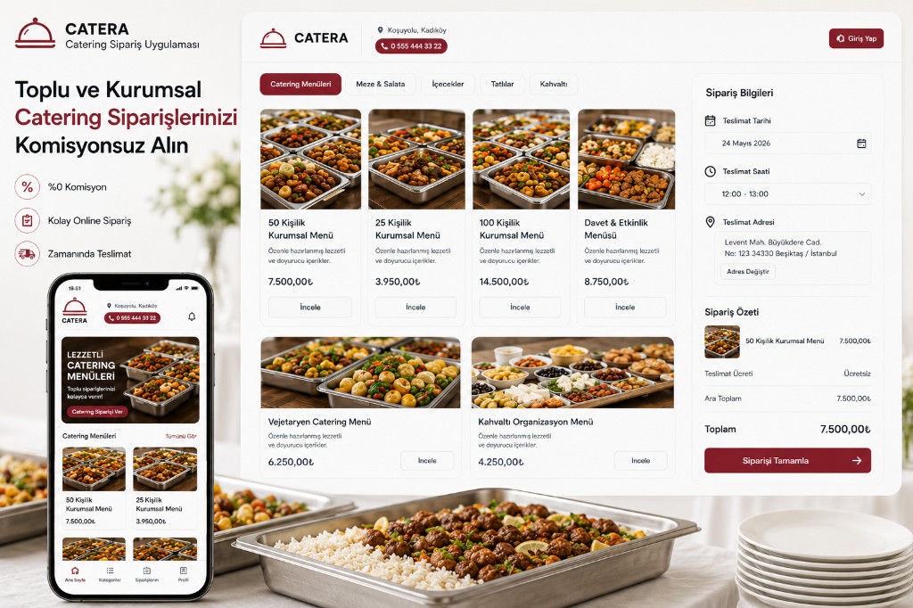 Catering-Bestell-App Desktop- und Mobilansicht