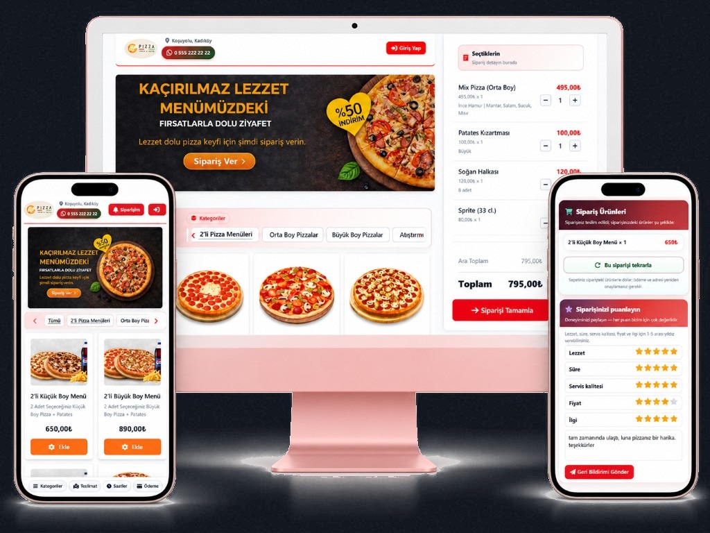 Pizza-Bestellseite auf dem Handy