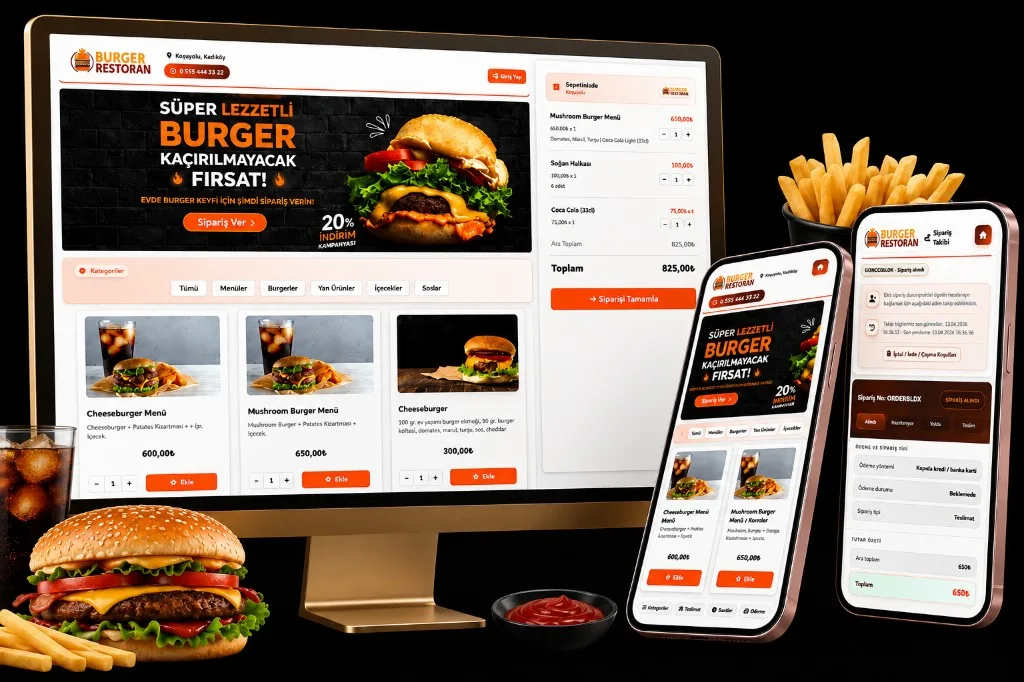 Web ve mobil online sipariş ekranları