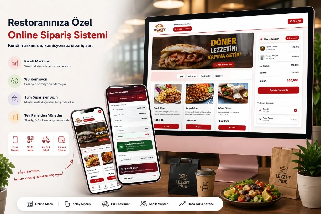 Provisionsfreies Online-Essensbestellsystem — Desktop- und Mobile-Ansicht